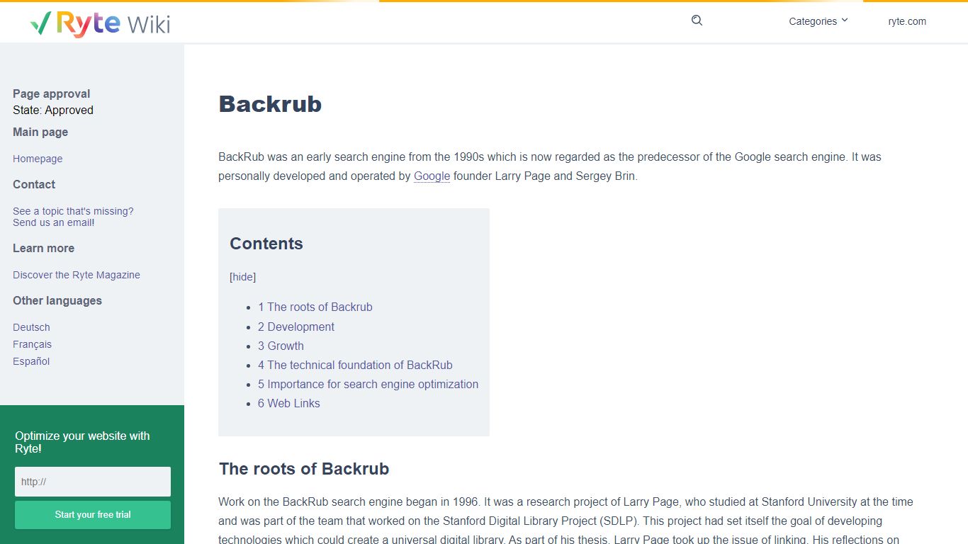 BackRub: Google's original name - Ryte Wiki